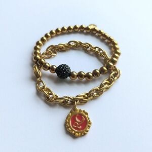 Rustic Cuff Set/ 2, Ireland Gold Dark Green, Multi Chain Gold-Tone Rope Bracelet